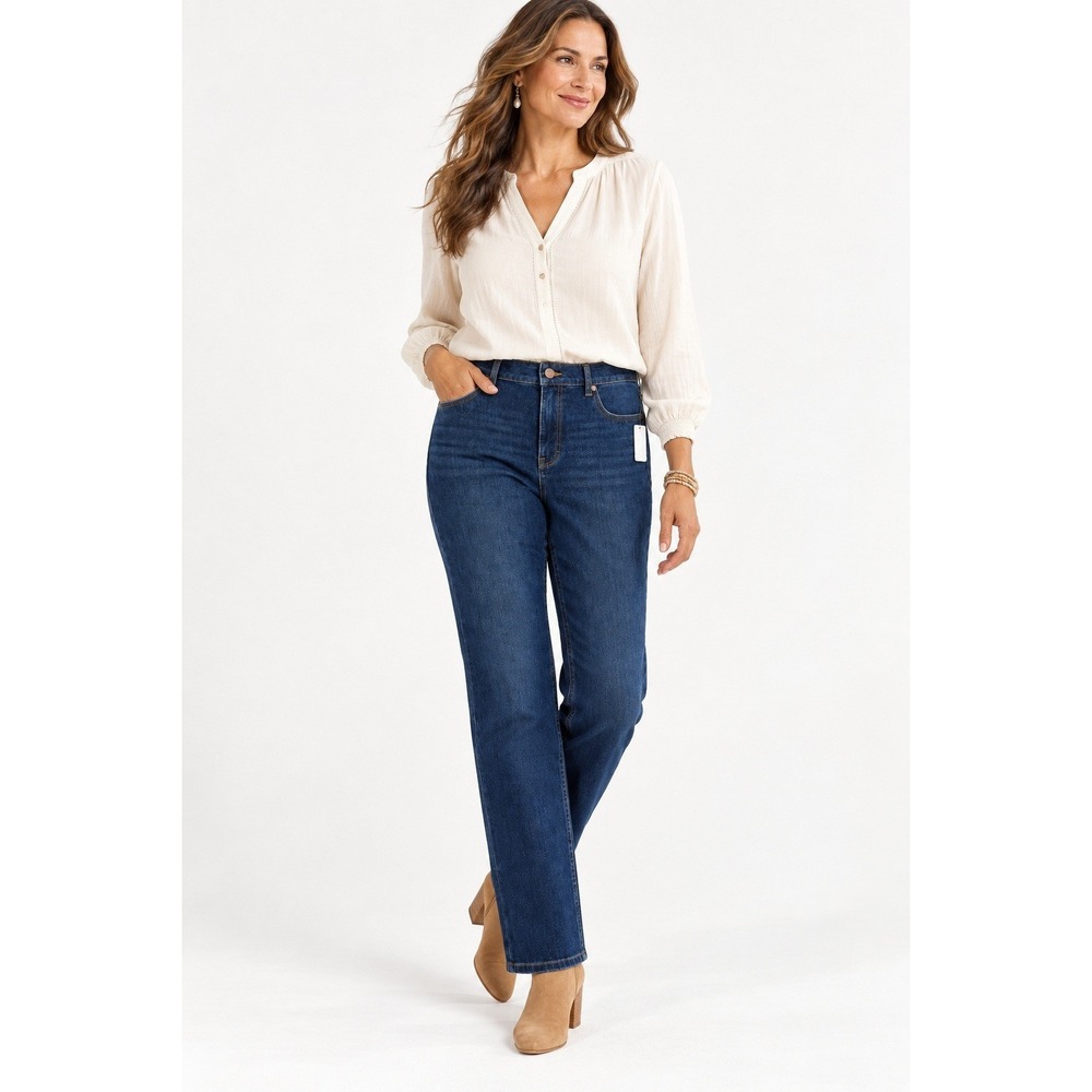 Soft Surroundings Ultimate Denim Straight Leg Jeans Blue Dark Wash Size 10 NWT